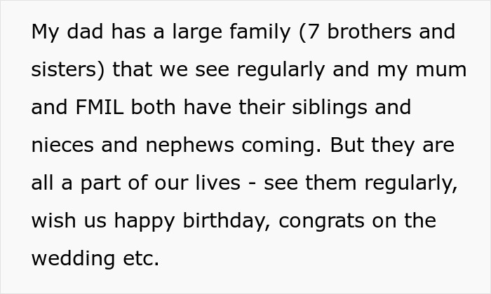 Text describing a large family connection related to a future wedding with a father-in-law.