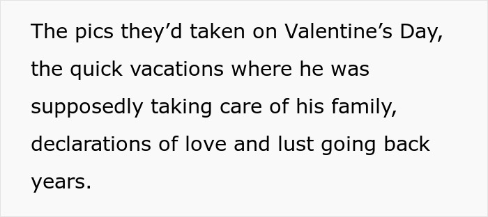 Text about Valentine's photos, vacations, and declarations of love, found by a girlfriend on a phone in the ER.