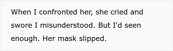 Text discussing relationship confrontation, revealing hidden truths.