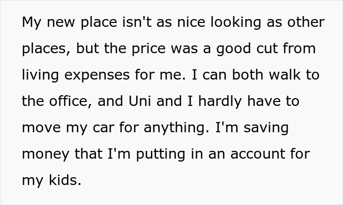 Text about moving and saving money for kids' future expenses.