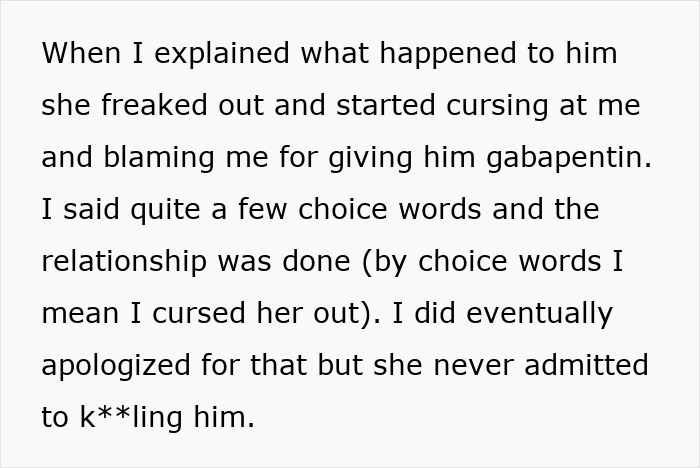 Text conversation about disagreement over treatment related to dog's death involving weighted blanket.