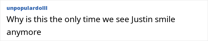 Comment questioning Justin Bieber's happiness, mentioning his smile.