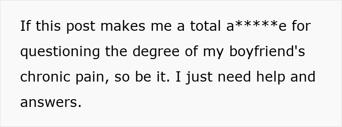 Text questioning boyfriend's chronic pain and seeking answers for too much pain to clean or hang out.