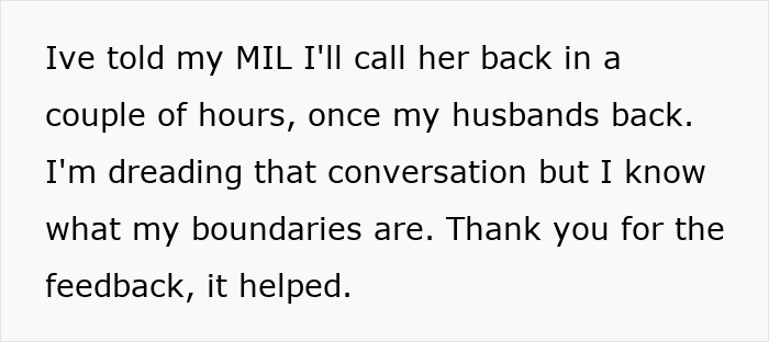 Text exchange about MIL's extended stay, discussing boundaries and feedback. Text exchange about MIL's extended stay, discussing boundaries and feedback.