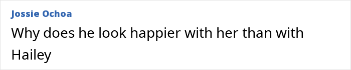 Comment questioning if Justin Bieber looks happier with her than with Hailey.