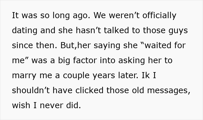 Text about a relationship revelation where a man discovers a lie that impacted his decision to marry.