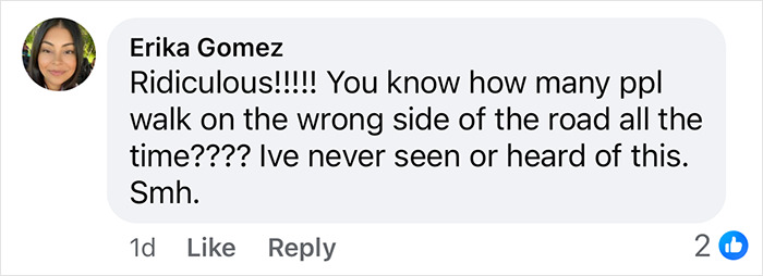 Comment criticizing road walking arrest, questioning fairness.