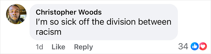 Facebook comment discussing division between racism.