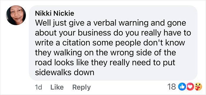 Comment on Black woman detained for walking on wrong side; suggests verbal warning needed instead.