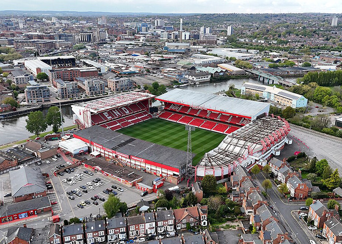 Aerial view of major soccer stadium where Bonnie Blue was escorted and given a lifetime ban after a latest x-rated stunt.