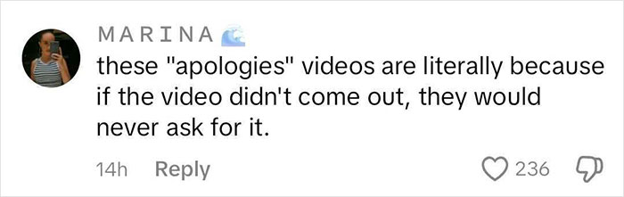 Marina's comment criticizing med students' apology video after patient mockery. Marina's comment criticizing med students' apology video after patient mockery.