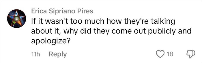 Comment questioning apology after mocking patient's four transplants, showing 18 likes. Comment questioning apology after mocking patient's four transplants, showing 18 likes.