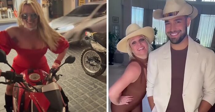 Britney Spears Turns Heads In Red Dress On Motorcycle Ride Amid Sam Asghari’s Marriage Remarks