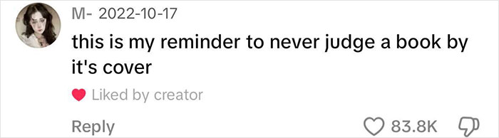 Comment emphasizing not to judge by appearances, with a significant number of likes.