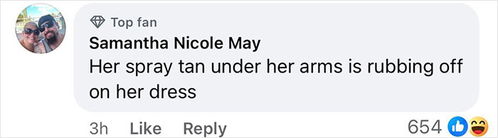 Comment about spray tan rubbed off on dress, posted by Samantha Nicole May.