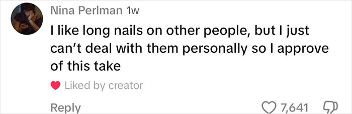 Comment discussing personal preference for short nails, sparking a viral debate related to patriarchy. Comment discussing personal preference for short nails, sparking a viral debate related to patriarchy.