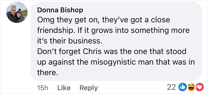 Comment discussing JoJo Siwa's close friendship on Big Brother and Chris's stance against misogyny.