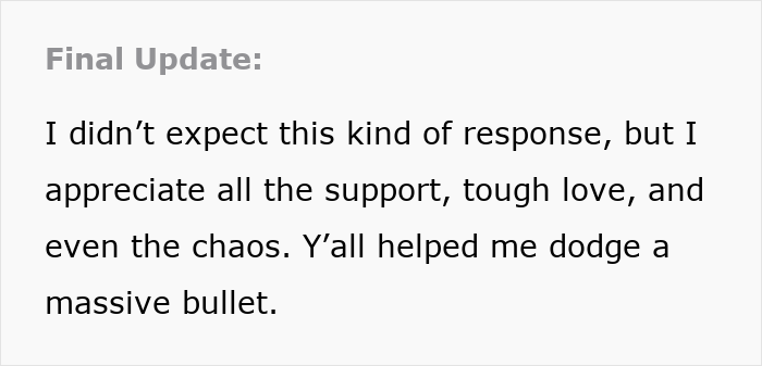 Final update text expressing gratitude for support in a birthday dinner situation.