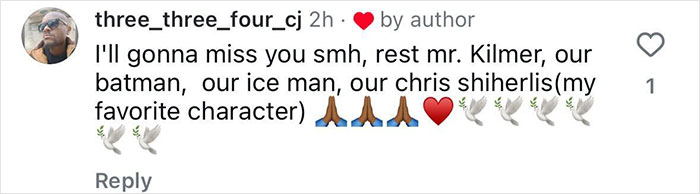 Tribute comment honoring Val Kilmer's roles, referencing Batman and other characters, with mourning emojis.