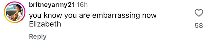 Instagram comment criticizing Elizabeth Hurley after showcasing Billy Ray Cyrus romance.