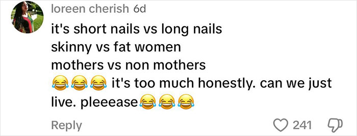 Comment discussing short nails and societal pressures related to patriarchy. Comment discussing short nails and societal pressures related to patriarchy.