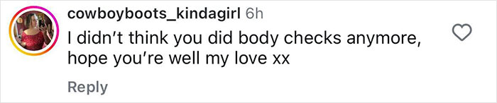 Comment questioning body checks related to Demi Lovato's new photos and health.