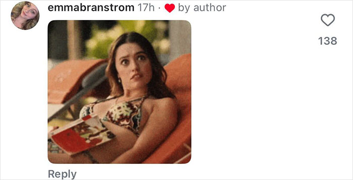 Woman looking shocked, lying on a lounger, meme reaction to Walton Goggins&rsquo; photoshoot.