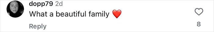 Instagram comment complimenting a family, featuring a heart emoji.
