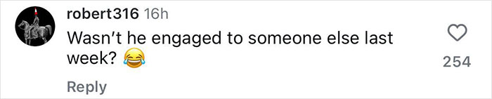 Comment with user questioning engagement status amidst Elizabeth Hurley and Billy Ray Cyrus dating news.