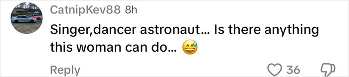 Comment by CatnipKev88 joking about singer and astronaut skills, related to Katy Perry's tour debut.