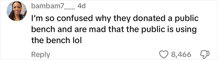 Comment questioning donation of public bench, related to Karens' disrespect.