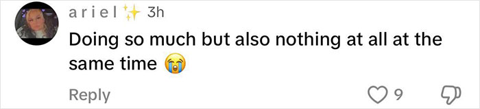 Comment mocking Katy Perry for "Mom Moves," stating, "Doing so much but also nothing at all the same time," with crying emoji.