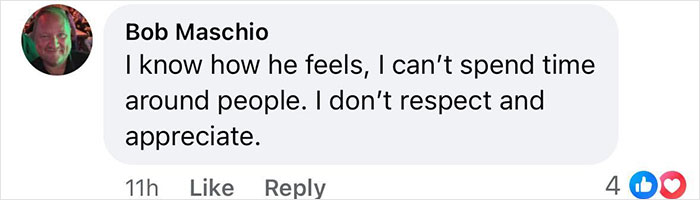 Comment by Bob Maschio expressing empathy and frustration about avoiding people he doesn't respect.
