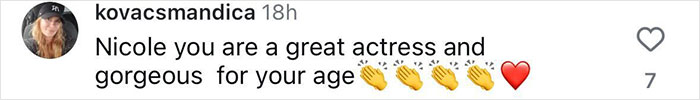 Instagram comment praising Nicole Kidman as a great actress and gorgeous for her age with clapping and heart emojis.