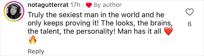 Comment praising Walton Goggins' looks and talent with heart and fire emojis.