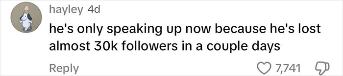 Comment expressing backlash on teacher recording controversy, noting a loss of 30k followers recently.