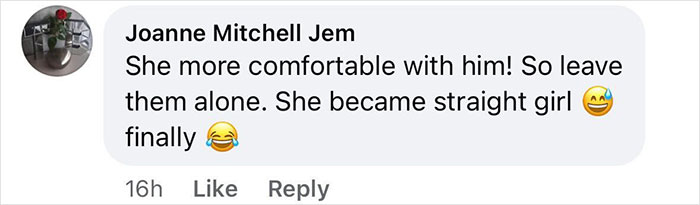 Comment about JoJo Siwa's relationship changes, mentioning comfort and sexuality shift.