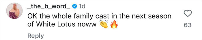 Comment about casting the family in the next White Lotus season; includes clapping and fire emojis.