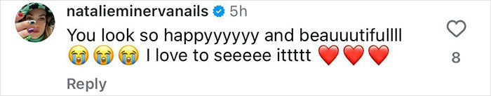 Instagram comment expressing joy and admiration with heart and crying emojis.