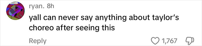 Comment mocking Katy Perry's "mom moves" on tour debut with 1767 likes.