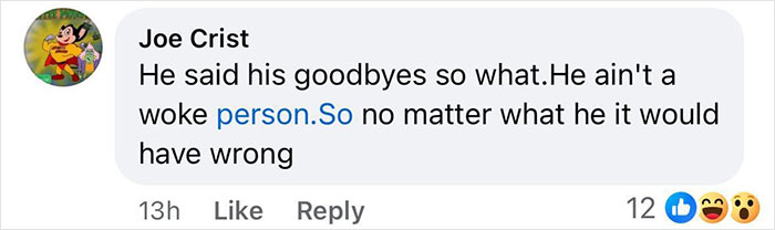 Comment discussing Morgan Wallen's exit from SNL, mentioning his goodbyes and views on being "woke.