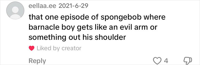 Comment comparing an episode of SpongeBob to someone with an unusually large arm.