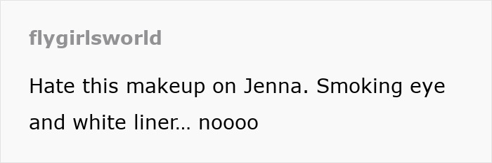 Comment on makeup transformation for Jenna, discussing smoking eye and white liner.