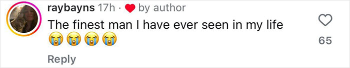 Comment by user praising someone's appearance with heart and crying emojis, 65 likes.