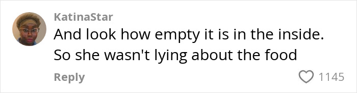 Customer comment highlights empty restaurant interior, referencing food quality.