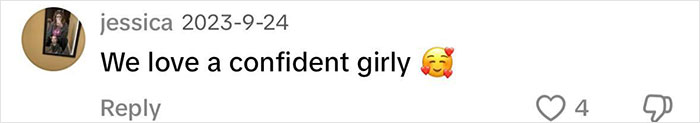 Comment praising a woman's confidence with emojis.