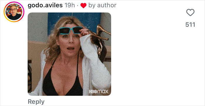 A surprised woman wearing sunglasses and a bikini top, with an HBO Max watermark.