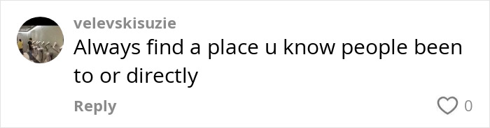 Comment from "velevskisuzie" discussing staying in verified locations. Comment from "velevskisuzie" discussing staying in verified locations.