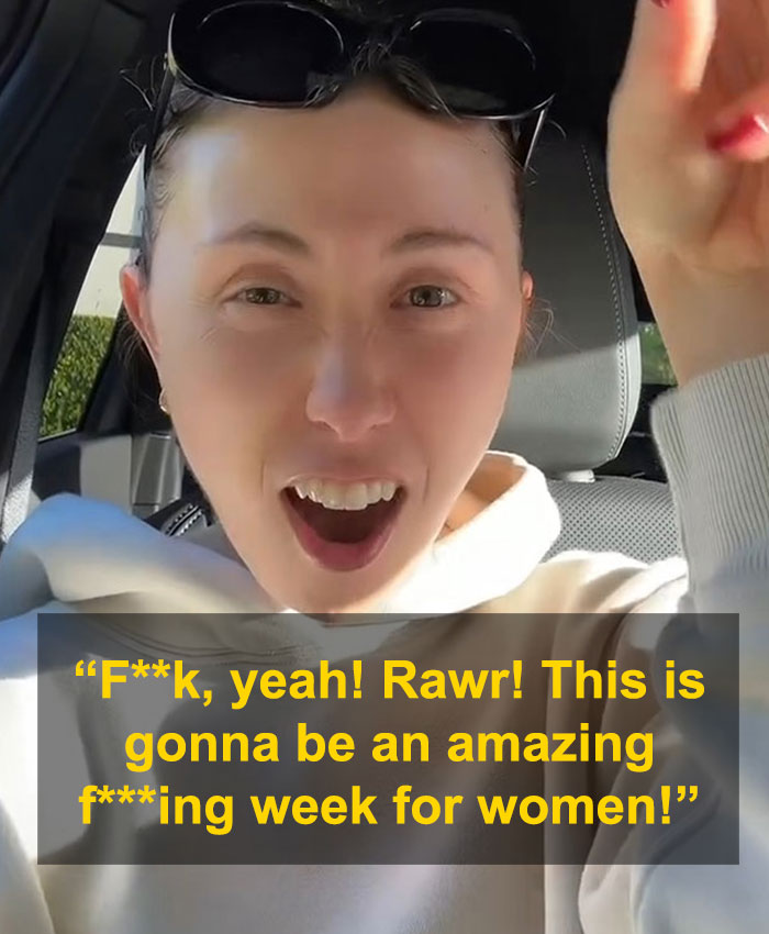 Woman in car energetically mocking public's reaction to Katy Perry's Blue Origin flight. Woman in car energetically mocking public's reaction to Katy Perry's Blue Origin flight.