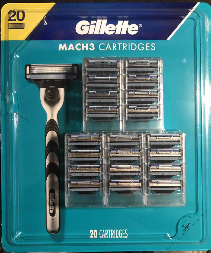 Gillette Mach3 razor and cartridges pack on display.